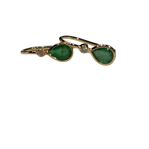 Emerald Rose Cut & Diamond  14kt Gold   Earring
