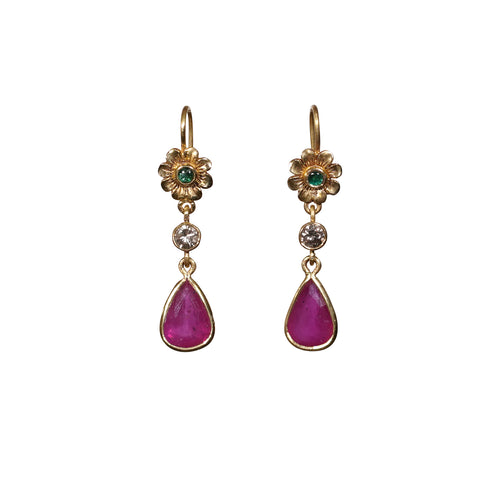 Emerald, Ruby & Diamond Earrings