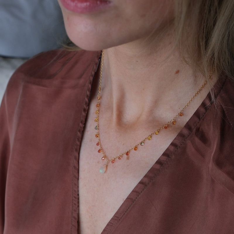 Opal & Sapphire Drop Bead Chain Necklace