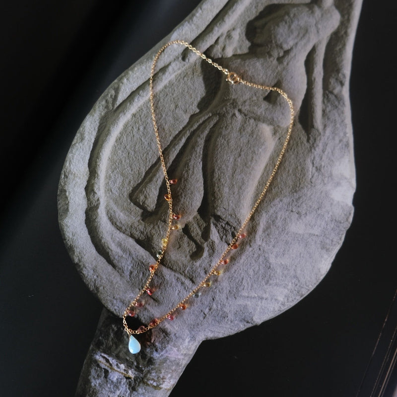 Opal & Sapphire Drop Bead Chain Necklace