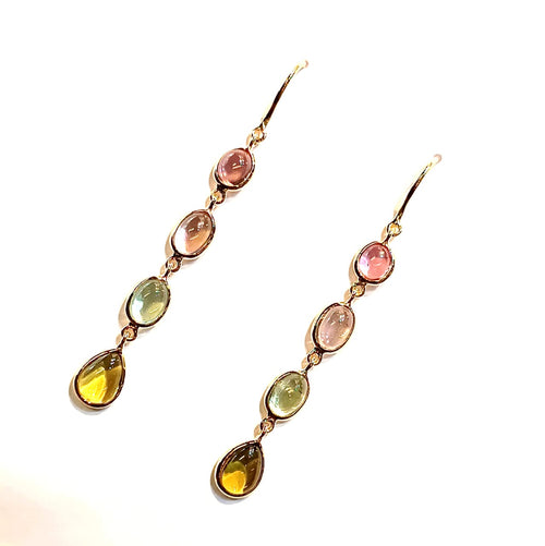 Multi Tourmaline  14kt Yellow Gold Earring