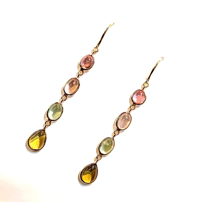 Multi Tourmaline  14kt Yellow Gold Earring