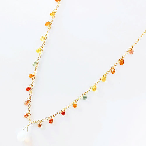 Opal & Sapphire Drop Bead Chain Necklace