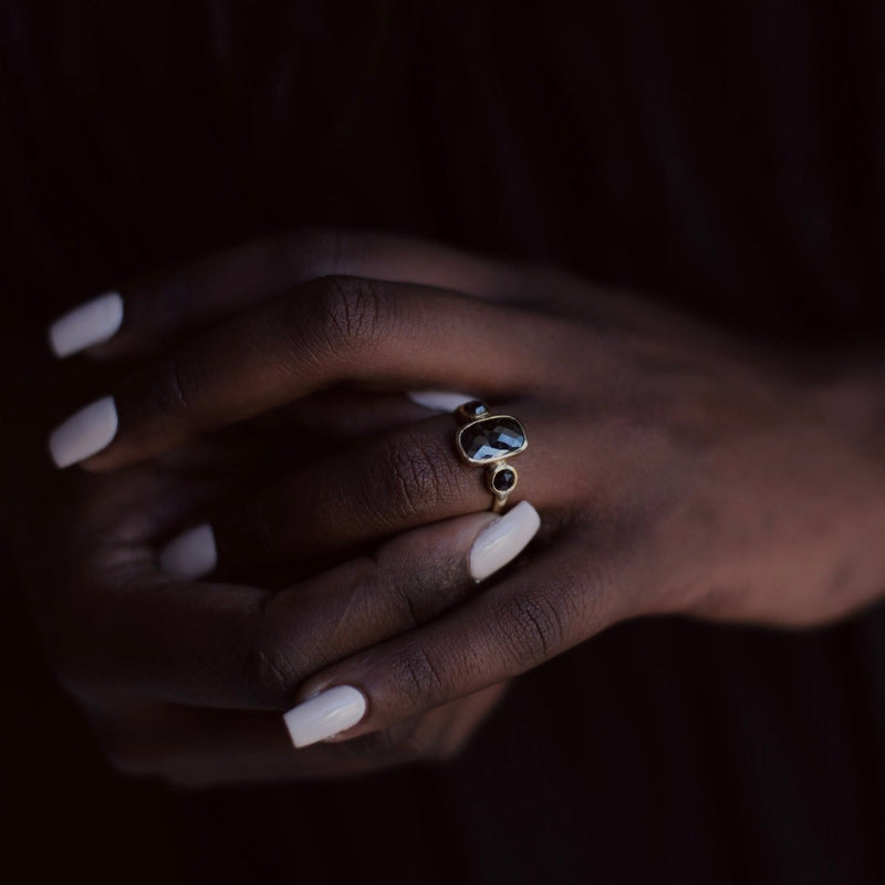 Black Diamond Round Rose Cut 3.00 carat 9kt Gold Ring