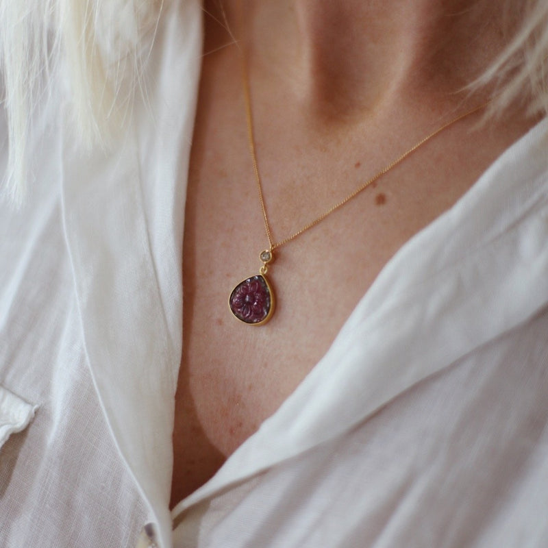Tourmaline & Diamond  Gold Necklace