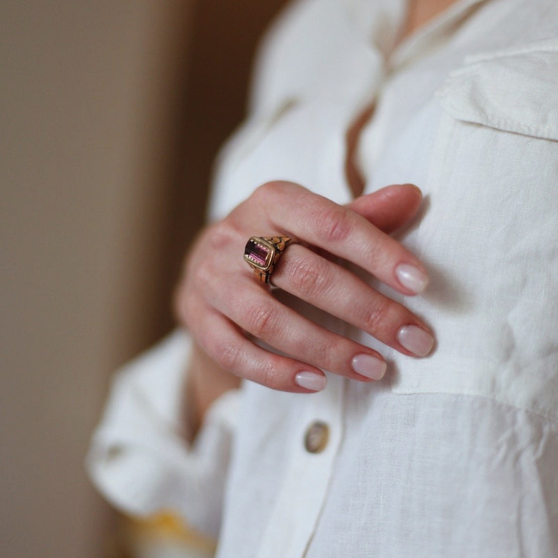 Tourmaline Silver & Gold Giraffe Ring