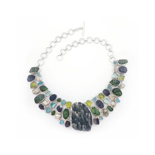 Peridot Pyrite Black Tourmaline & Apatite Silver Necklace