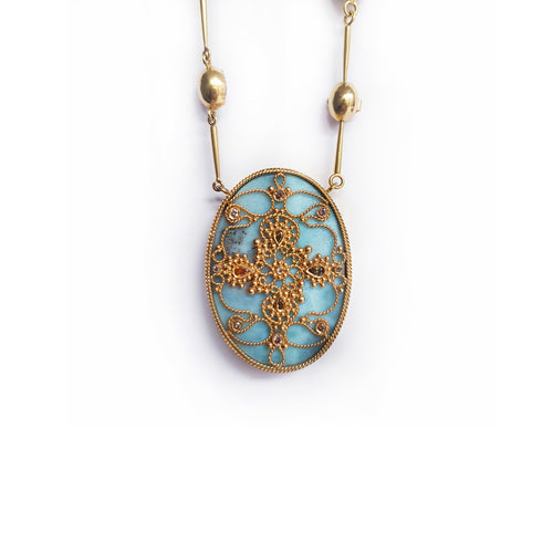 Pearl, Larimar, Diamond & Aquamarine Necklace