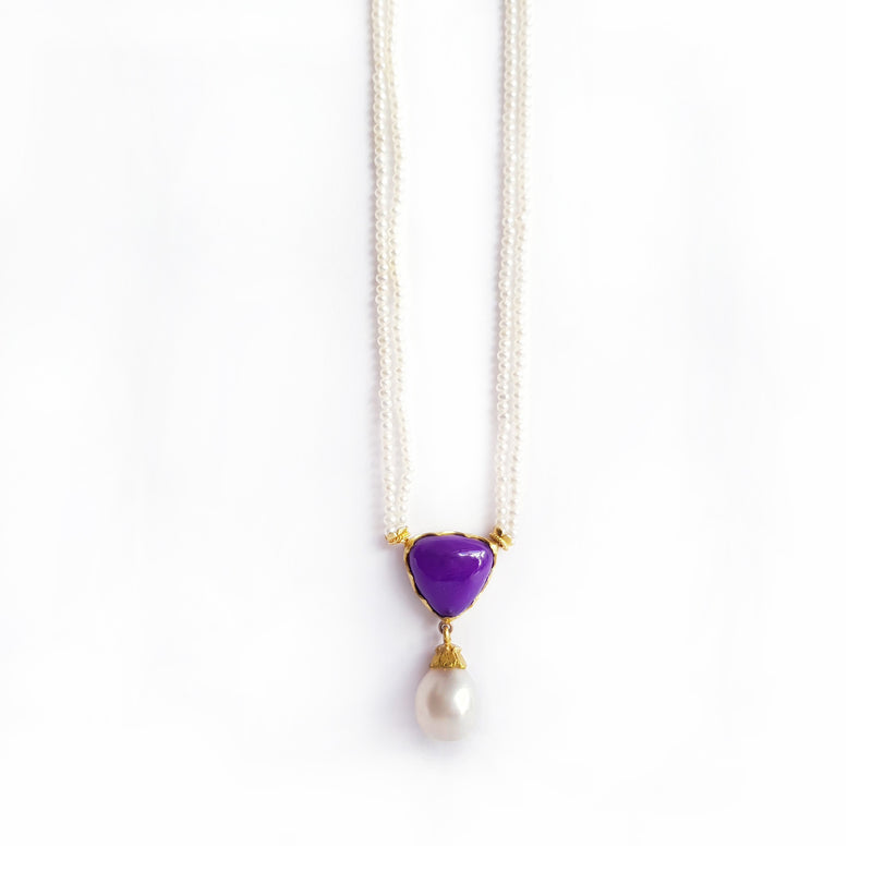 Pearl and Sugilite Gold Necklace