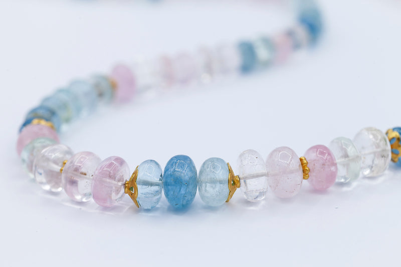Rainbow Moonstone Aquamarine  & Morganite Necklace