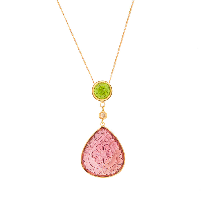 Peridot, Tourmaline & Diamond Gold Necklace