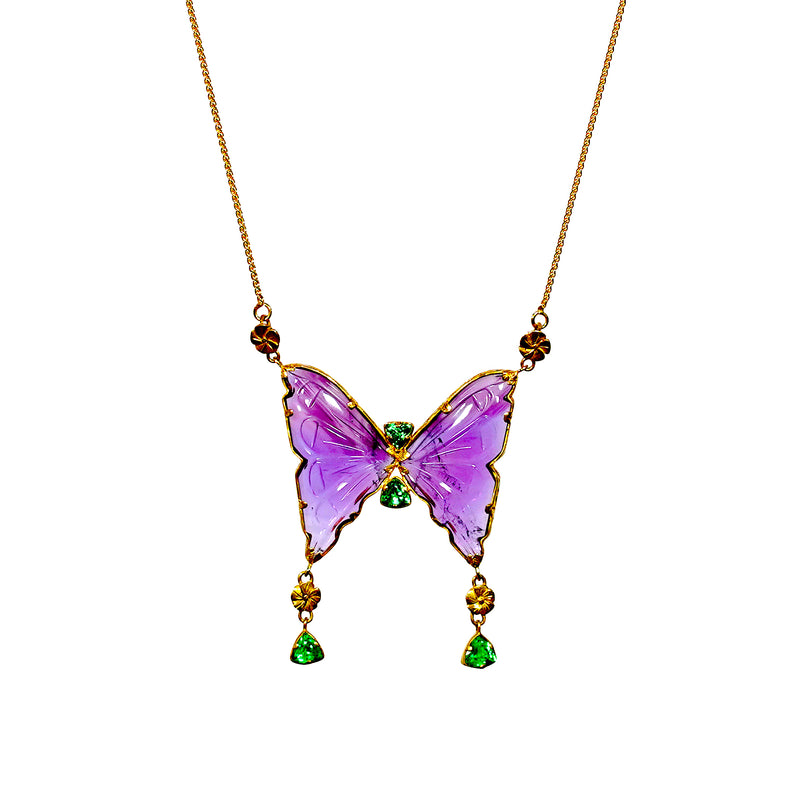 Amethyst & Tsavorite Butterfly Necklace