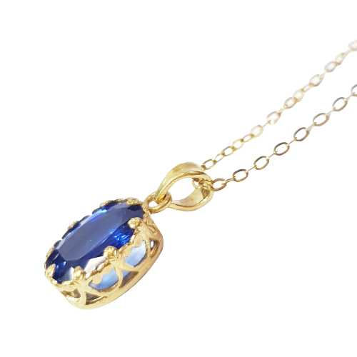 Kyanite Engraved Gold Necklace