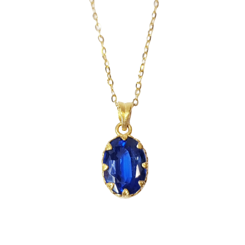 Kyanite Engraved Gold Necklace