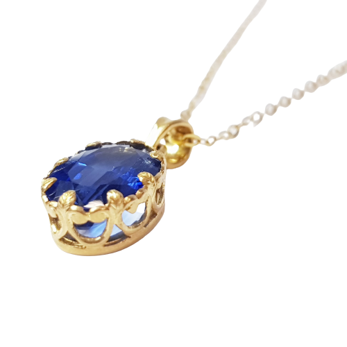 Kyanite Engraved Gold Necklace