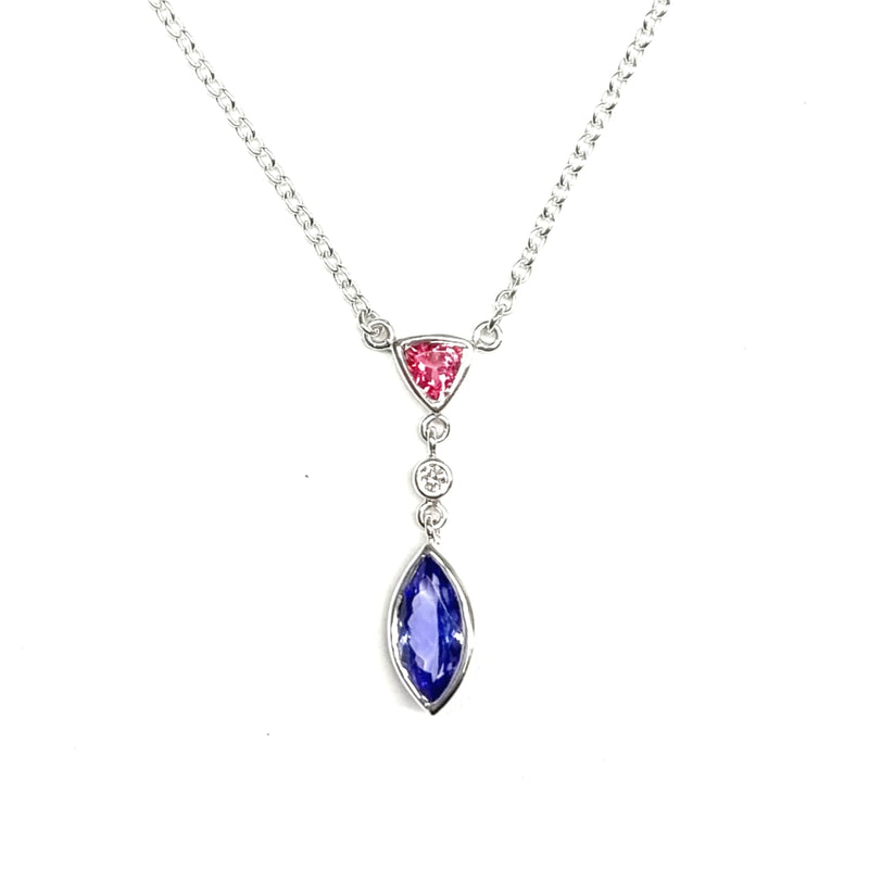Tanzanite Tourmaline  & Diamond  Silver Necklace