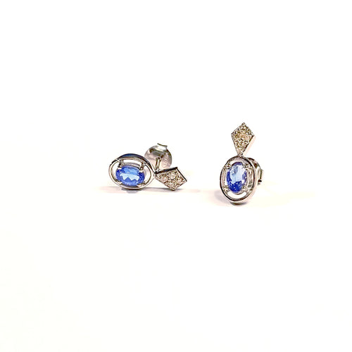 Tanzanite & Diamond Silver Stud Earrings