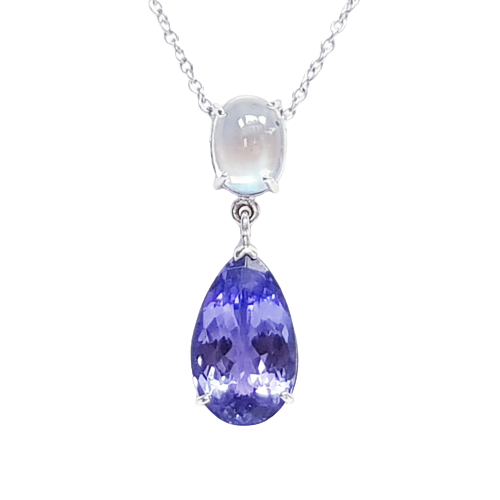 Tanzanite & Moonstone White Gold Necklace