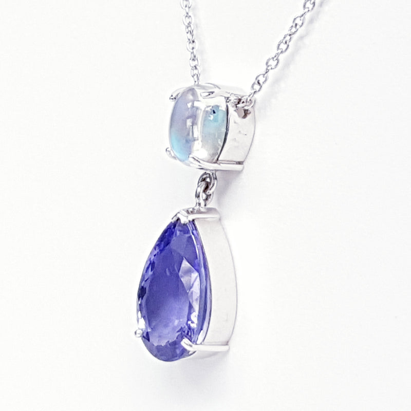 Tanzanite & Moonstone White Gold Necklace