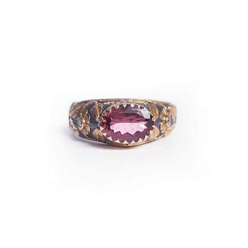 Tourmaline Diamond Silver & Gold Ring