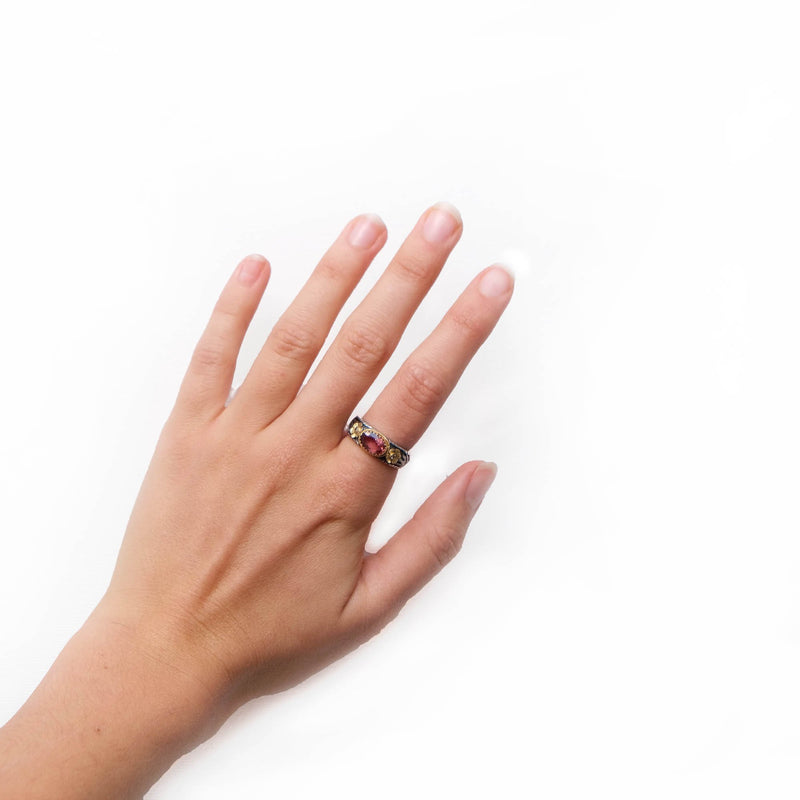 Tourmaline & Diamond Silver Gold Ring