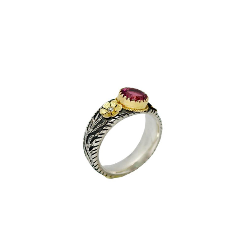 Tourmaline & Diamond Silver Gold Ring