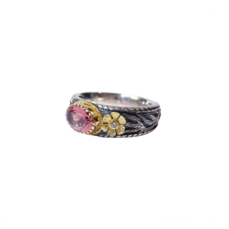 Tourmaline & Diamond Silver Gold Ring