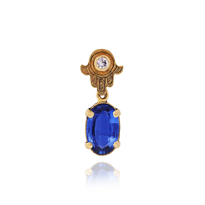 Kyanite & Diamond Hamsa Gold Pendant
