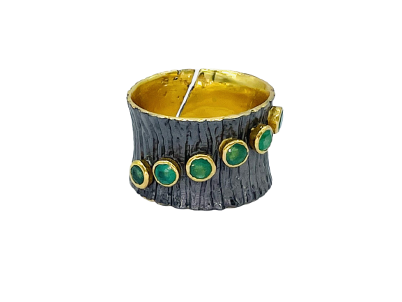 Emerald Oxidize Gold Plated Silver Ring