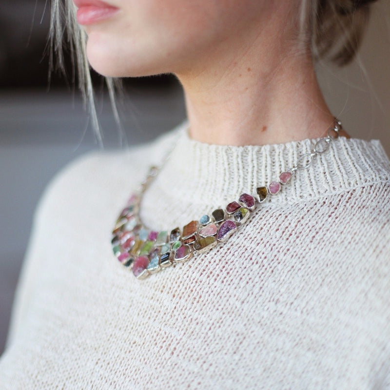 Tourmaline Mixed Rough Giraffe Necklace