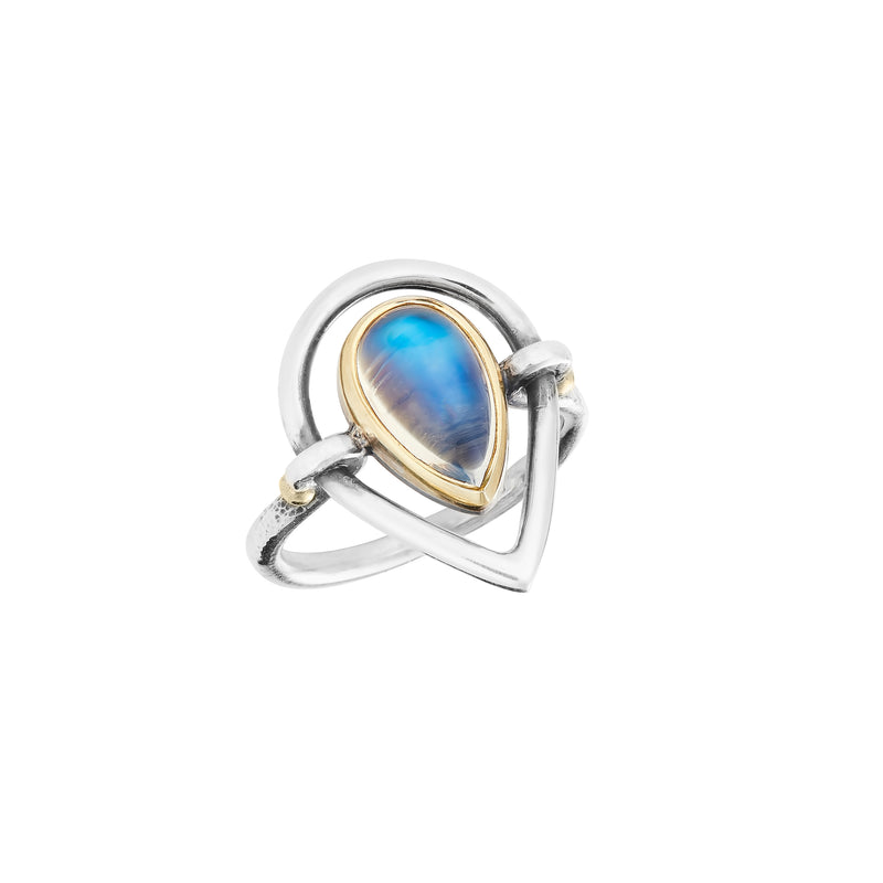 Moonstone Silver & 18kt Yellow Gold Ring