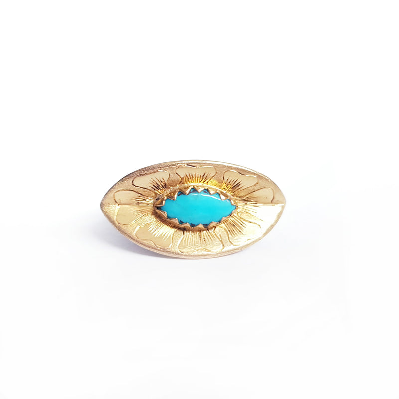 Turquoise Yellow Gold & Silver Leaf Ring