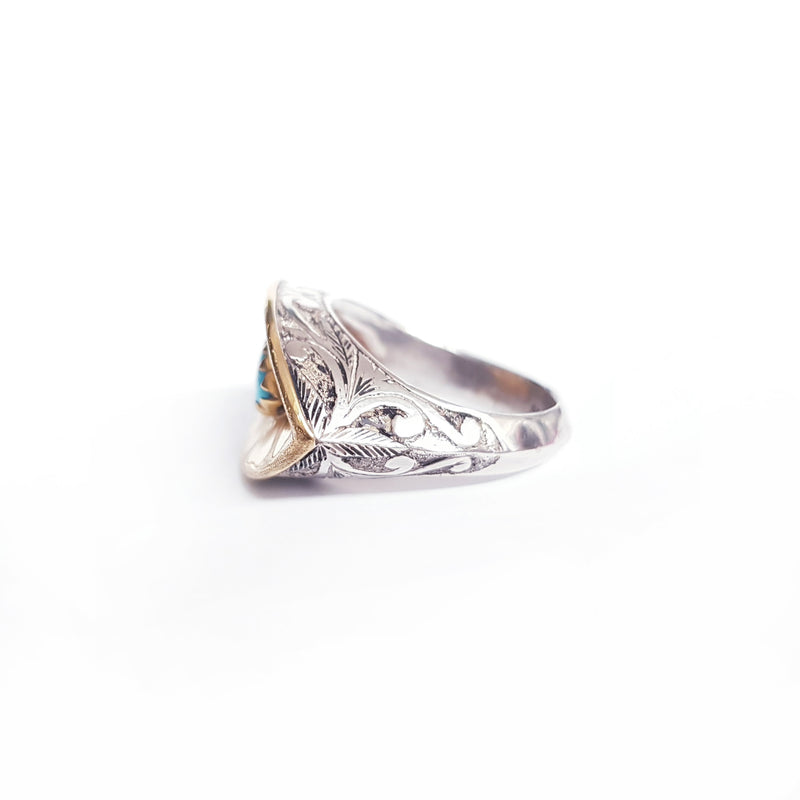 Turquoise Yellow Gold & Silver Leaf Ring