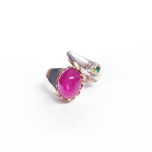 Ruby & Tsavorite Silver &  Gold Ring