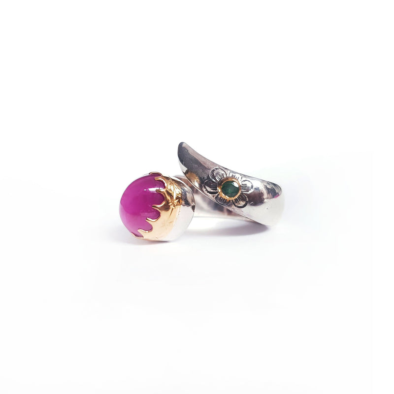 Ruby & Tsavorite Silver &  Gold Ring