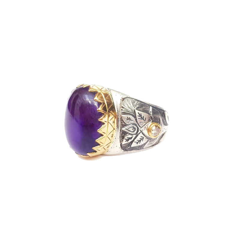 Sugilite & Diamond Silver & Gold Flower Ring