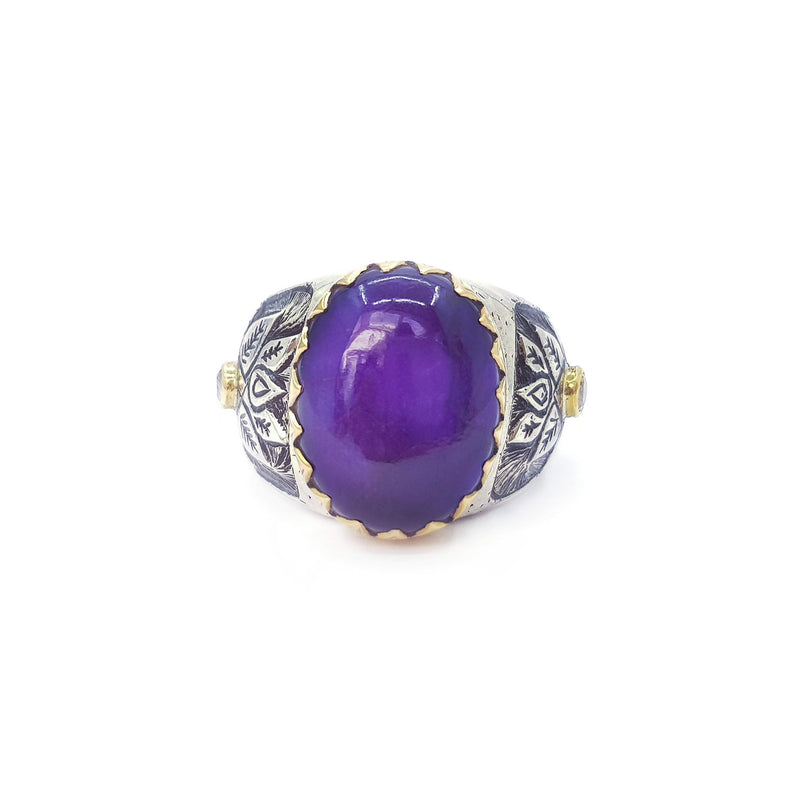 Sugilite & Diamond Silver & Gold Flower Ring