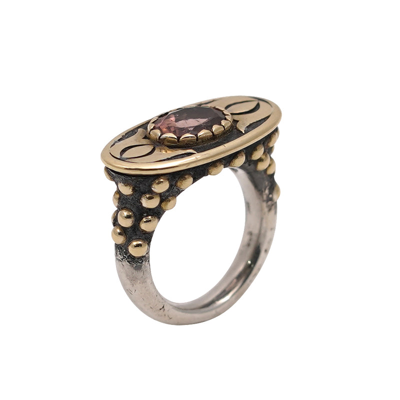 Tourmaline Silver & Gold Ball Ring