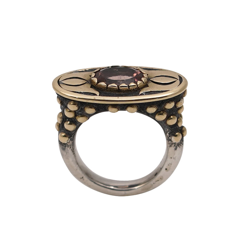 Tourmaline Silver & Gold Ball Ring