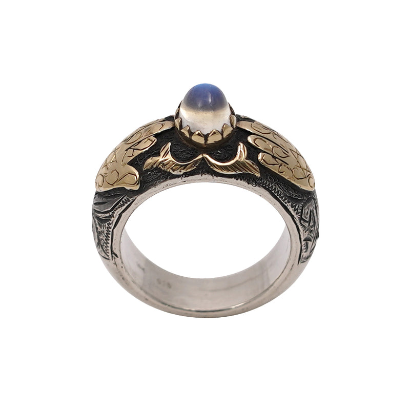 Rainbow Moonstone Gold & Silver Hamsa Ring