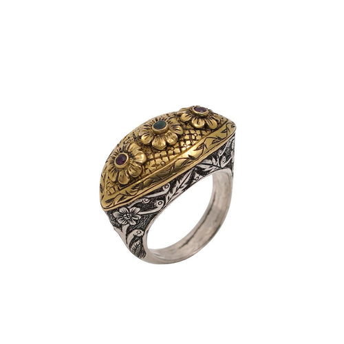 Ruby Emerald  Flower Ring