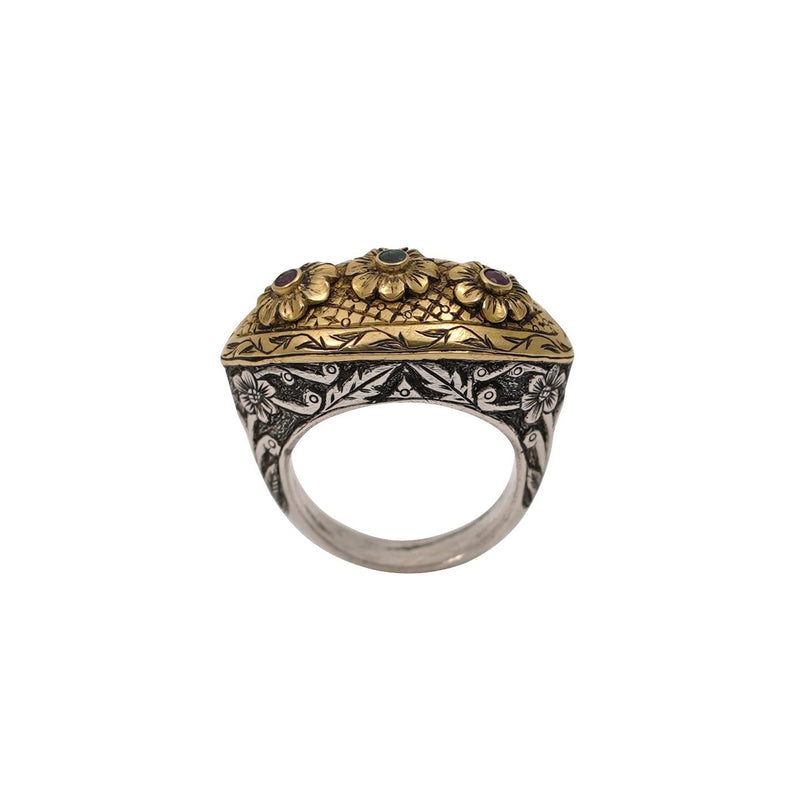 Ruby Emerald  Flower Ring
