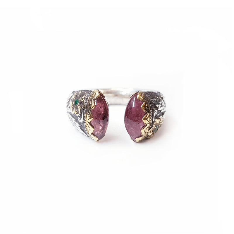 Rubellite Silver Gold Ring