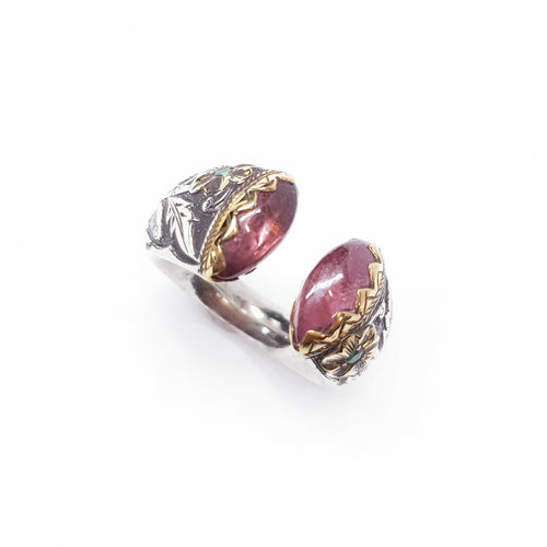 Rubellite Silver Gold Ring