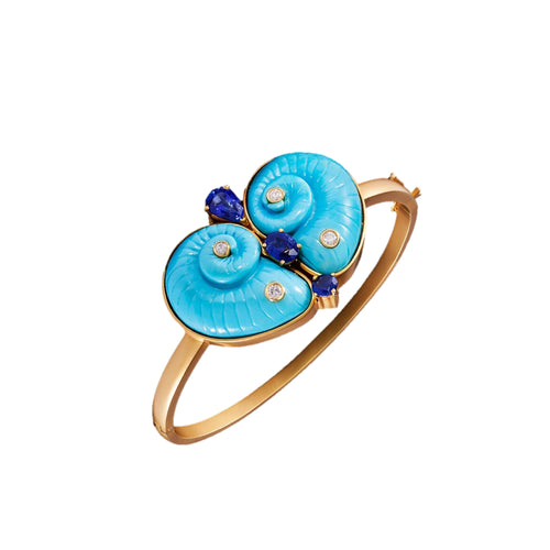 Turquoise Diamond, Sapphire & Gold Bangle
