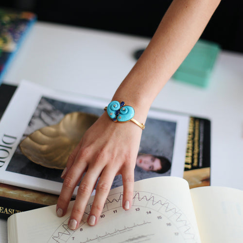Turquoise Diamond, Sapphire & Gold Bangle