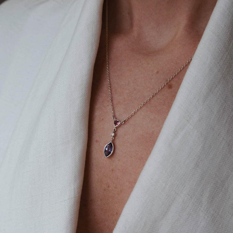 Tanzanite Tourmaline  & Diamond  Silver Necklace
