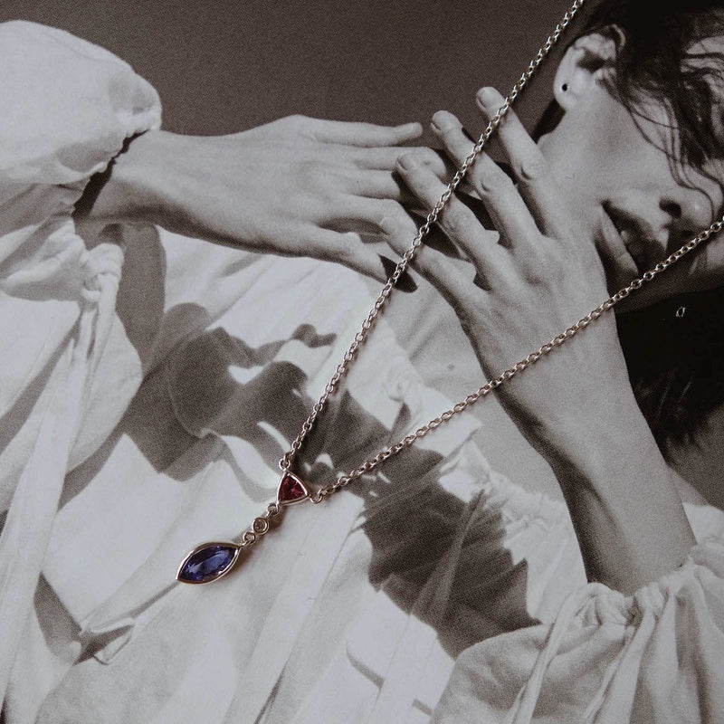 Tanzanite Tourmaline  & Diamond  Silver Necklace