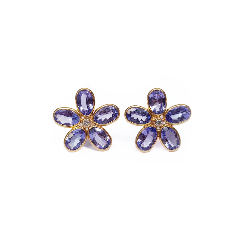 Tanzanite & Diamond Gold Stud Earrings