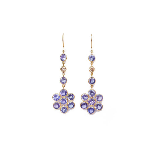 Tanzanite & Diamond Flower Drop Earrings